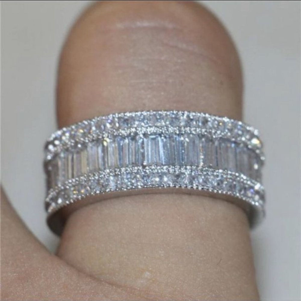 NEW 925 Silver Baguette Round Diamond  Ring 10 - Picture 3 of 10